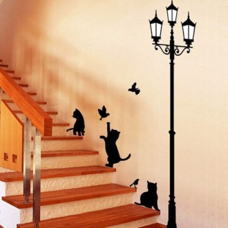 Street Lamp, Cats and Birds Wall Sticker 